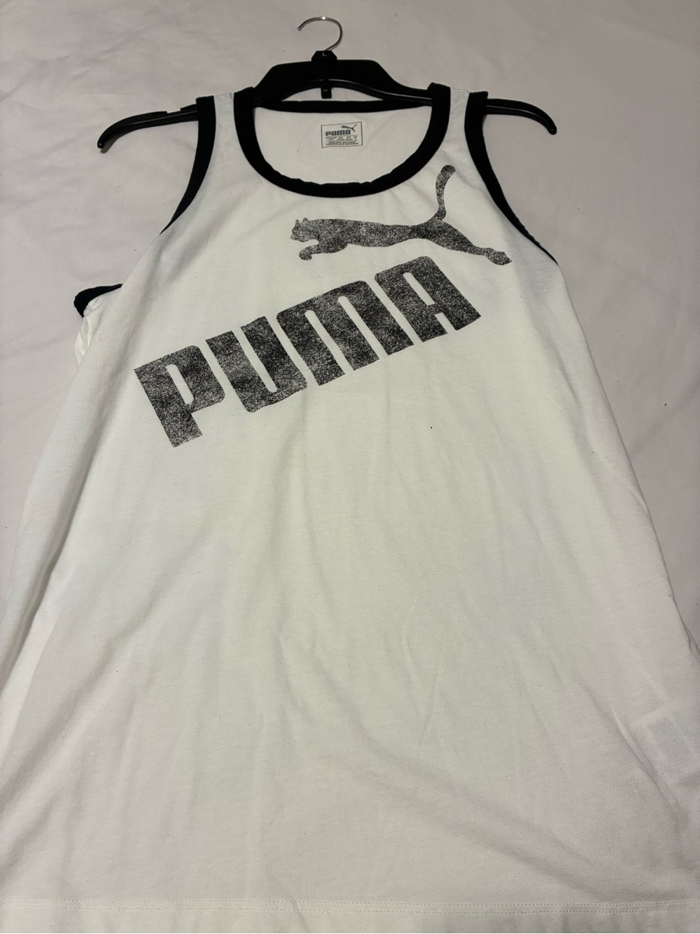 Puma White Tank Top with Black Logo and Trim